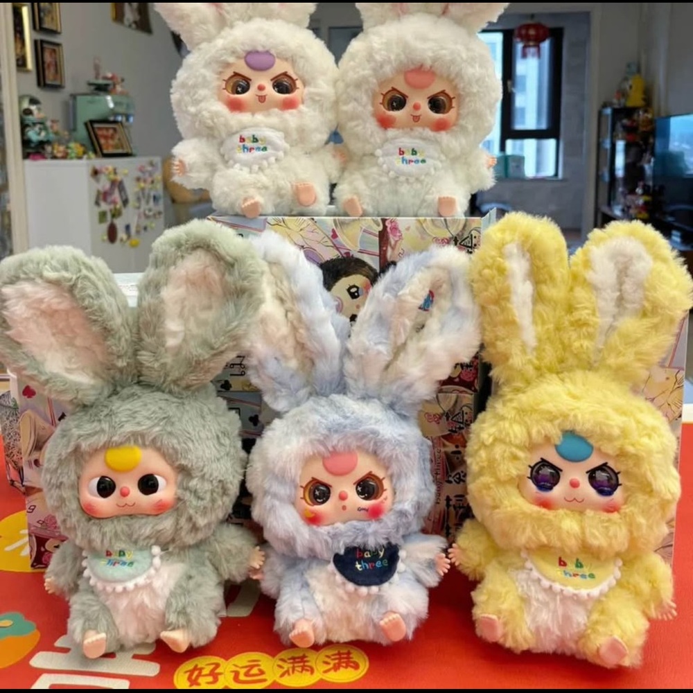 Three baby Bunny Plush Dolls in Assorted Colors